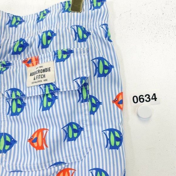 Abercrombie Fitch Men Board Short Medium Blue Striped Beach Summer Nautical Fish - Picture 9 of 9